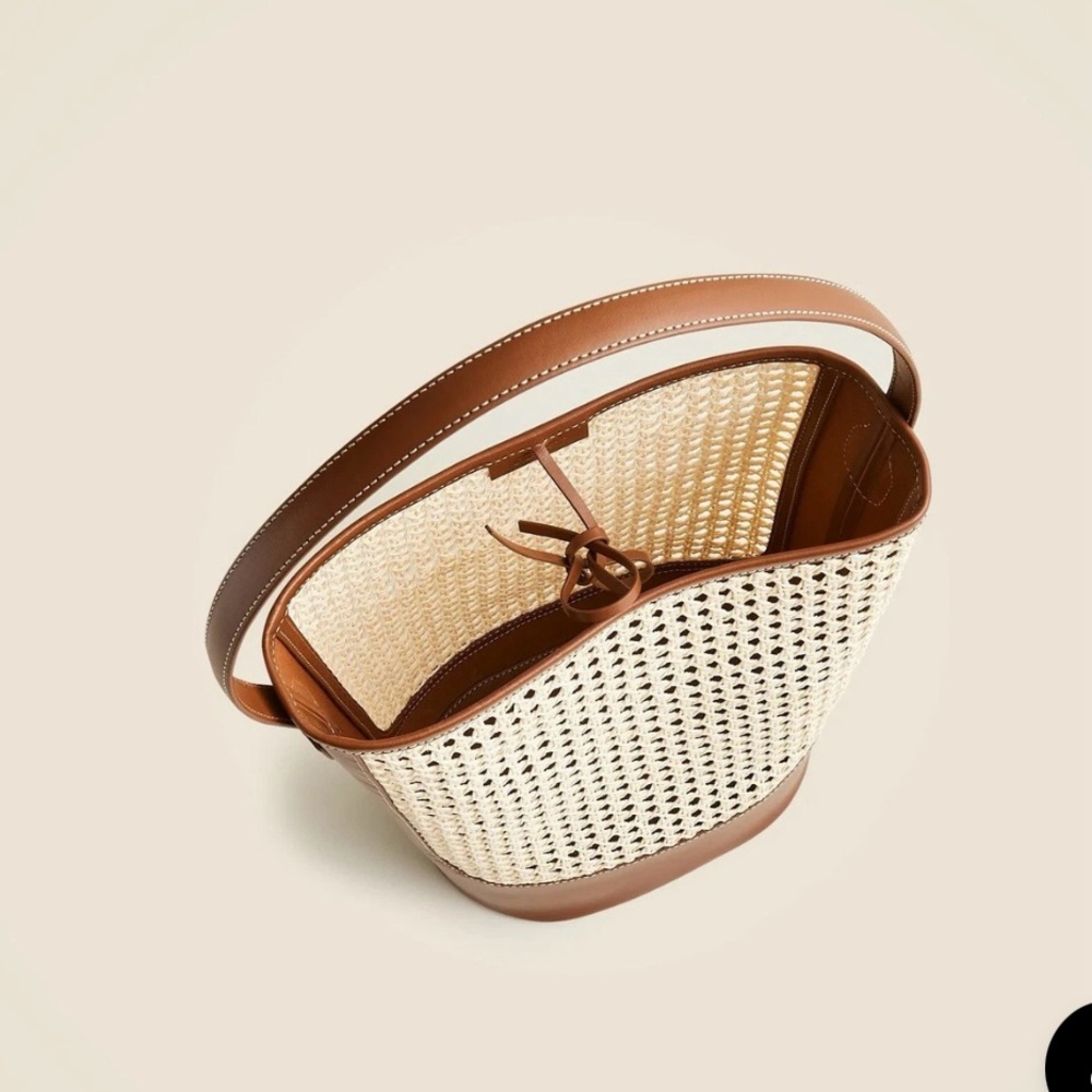 J. Crew Berkeley Bucket Tan and Brown Woven Shoulder Bag - Picture 2 of 8